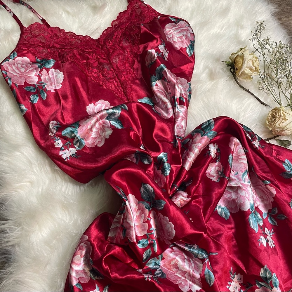Thalia Sodi Red Satin Floral Midi Slip Dress